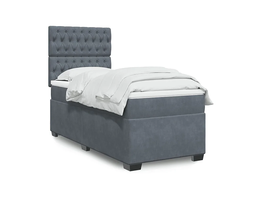 Sommier à lattes de lit et matelas Gris foncé 90x200 cm Velours