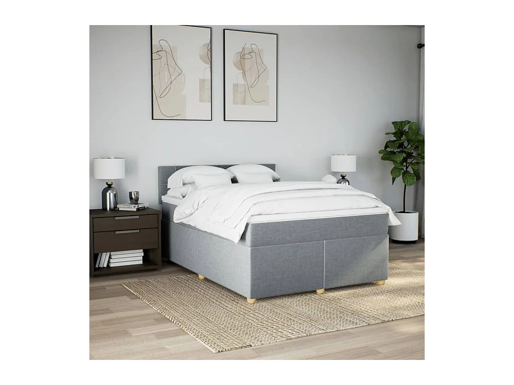 Boxspringbett mit Matratze Hellgrau 140x200 cm Stoff