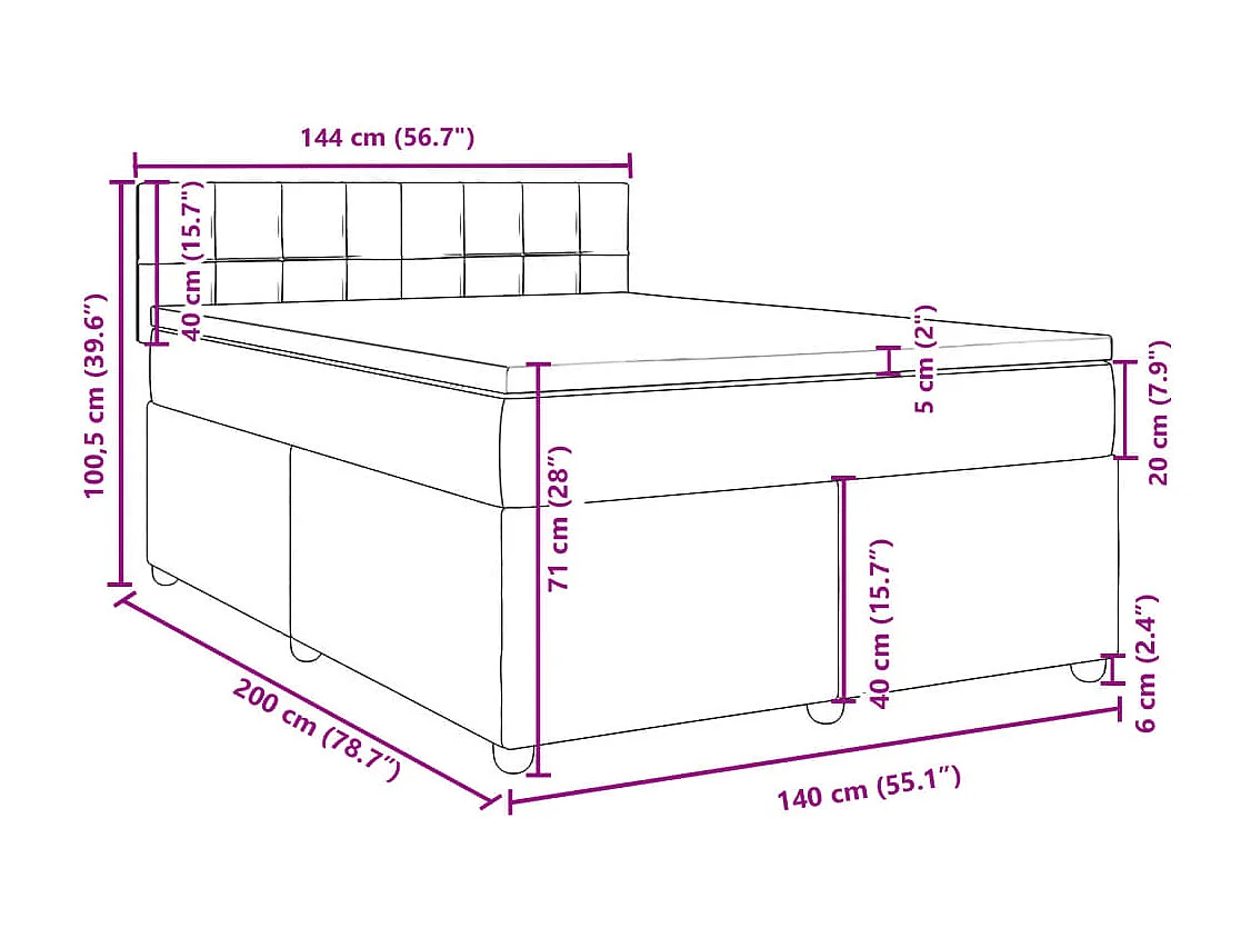 Boxspring met matras stof lichtgrijs 140x200 cm