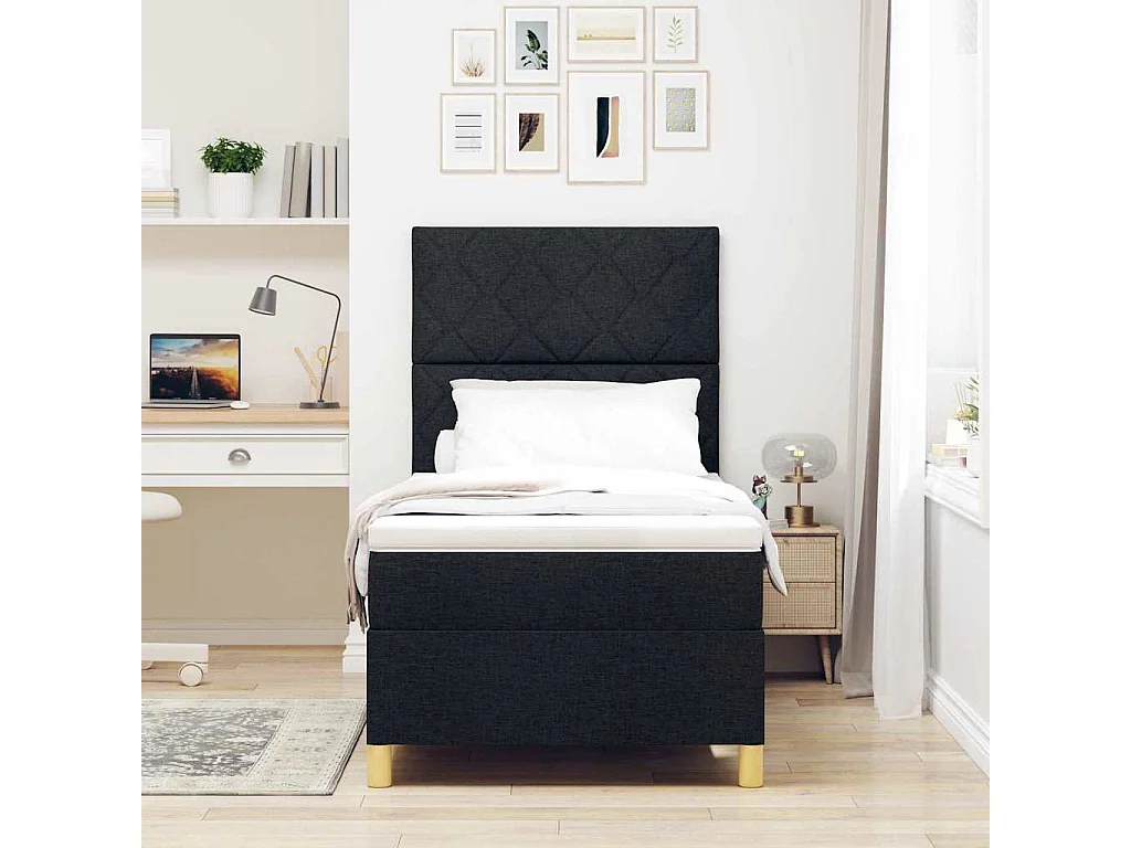 LED Boxspringbett mit Matratze Schwarz 90 x 200 cm Stoff