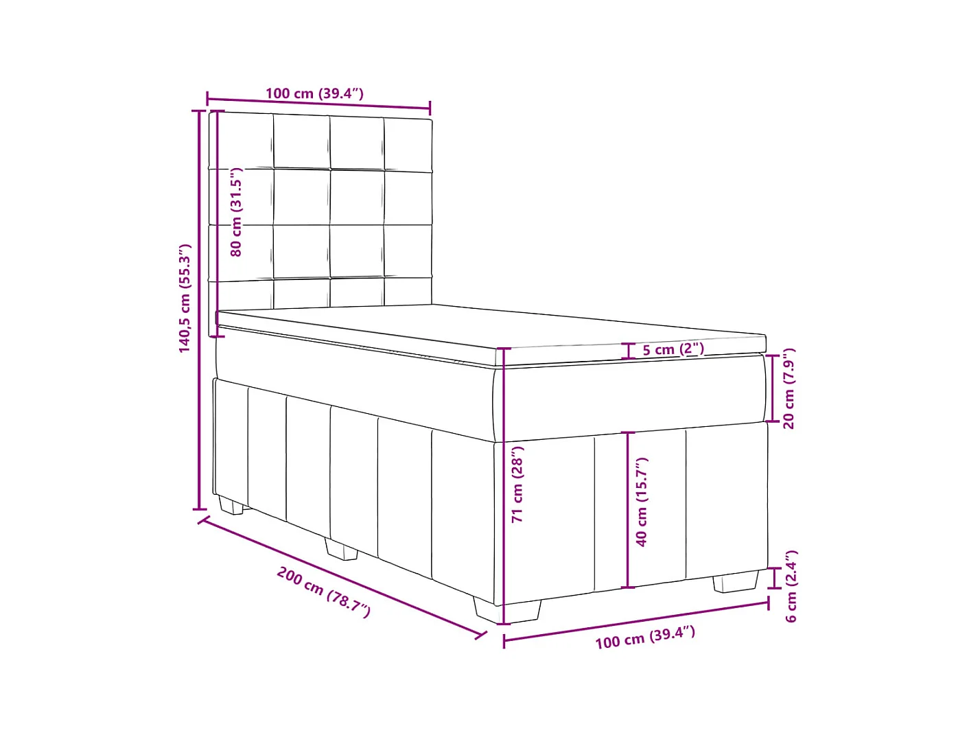 Boxspringbett mit Matratze Taupe 100x200 cm Stoff
