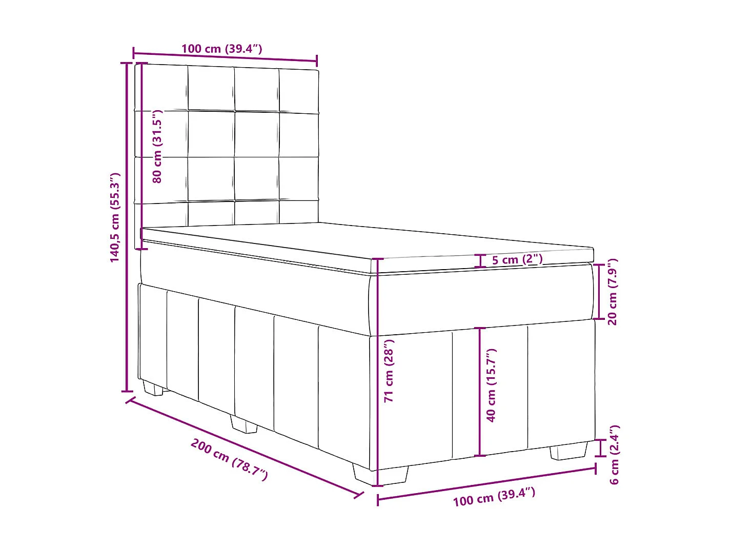 Giroletto a Molle con Materasso Tortora 100x200 cm in Tessuto