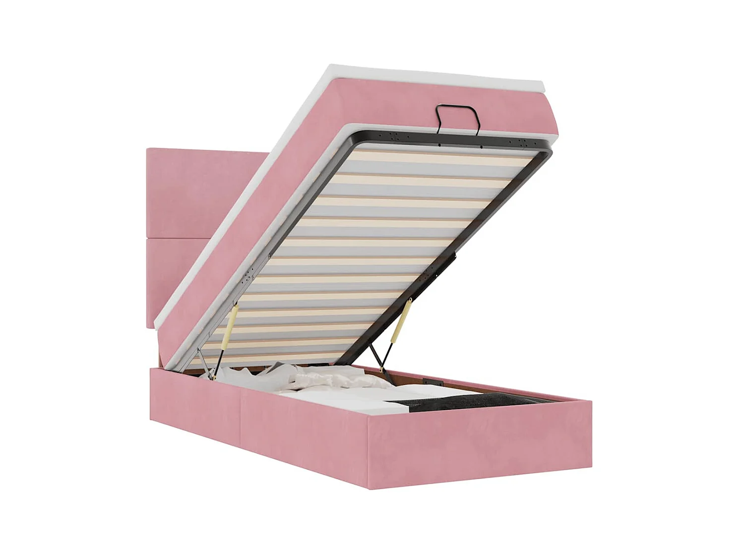 Cadre de lit ottoman avec matelas rose 90x190 cm velours