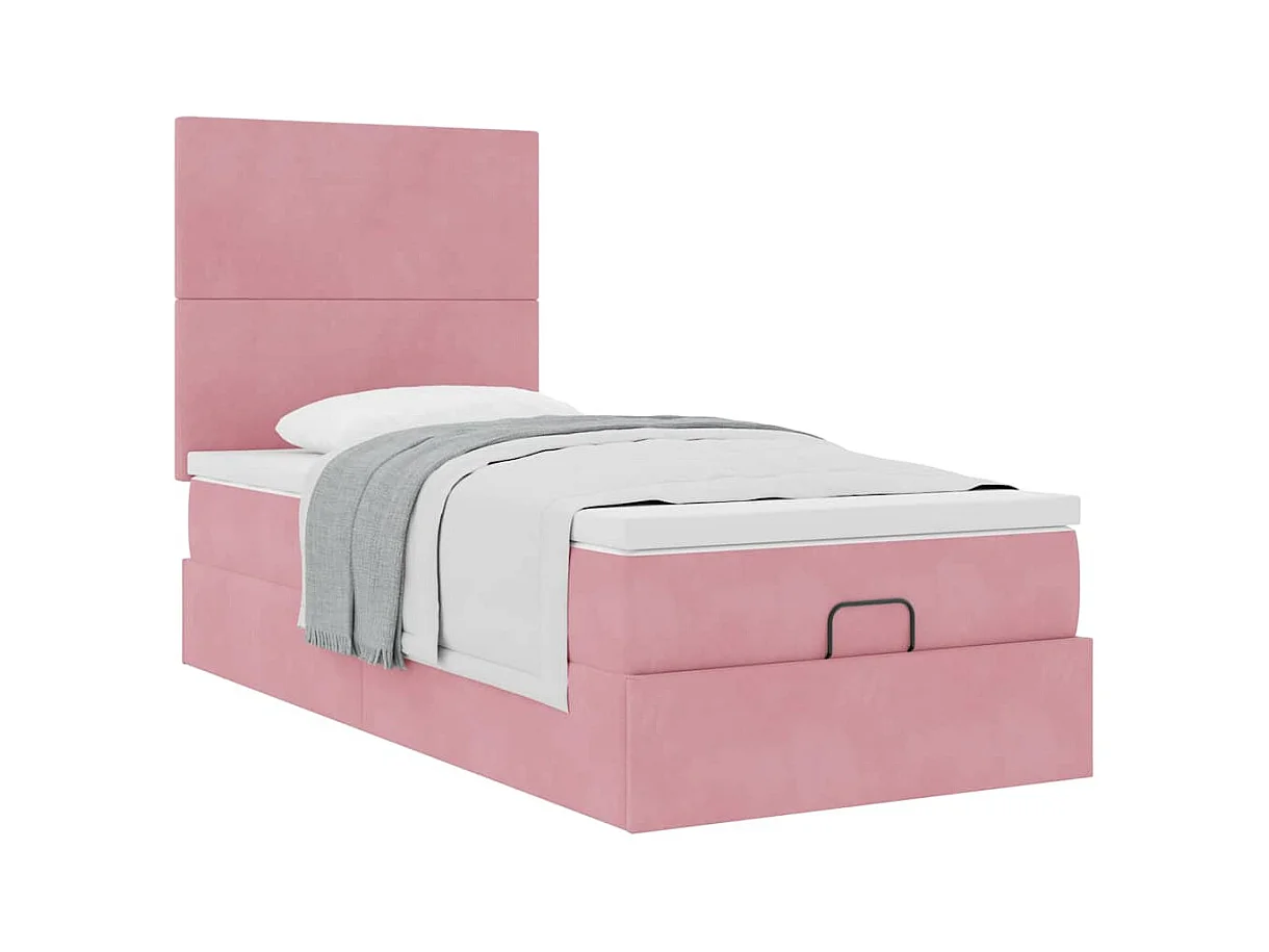 Cadre de lit ottoman avec matelas rose 90x190 cm velours