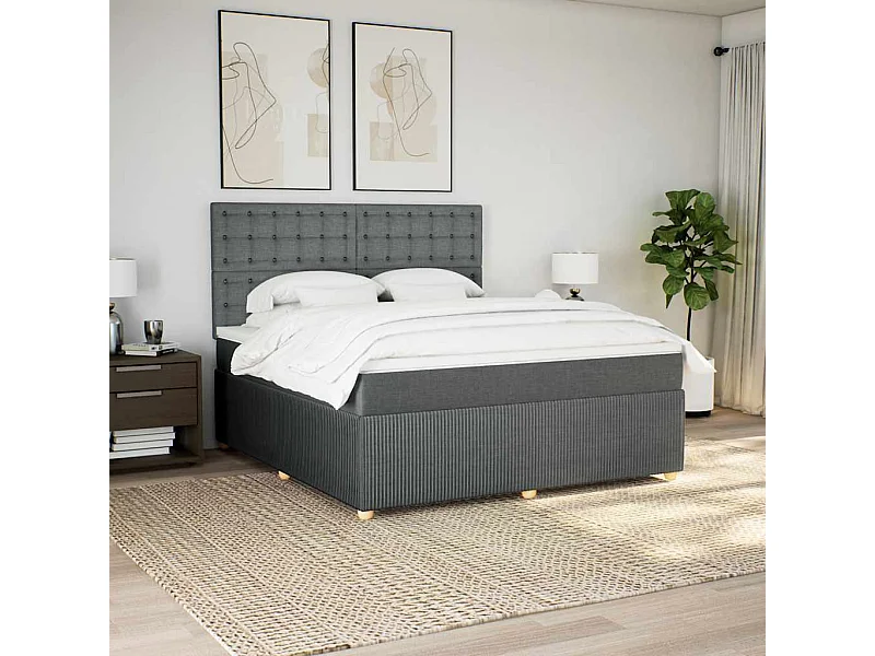 Cama box spring con colchón tela gris oscuro 180x200 cm