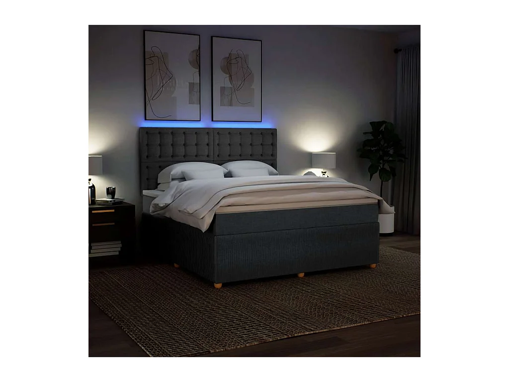 Cama box spring con colchón tela gris oscuro 180x200 cm