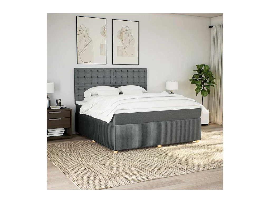 Cama box spring con colchón tela gris oscuro 180x200 cm