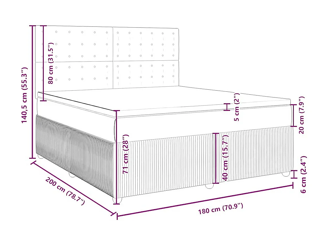 Cama box spring con colchón tela gris oscuro 180x200 cm