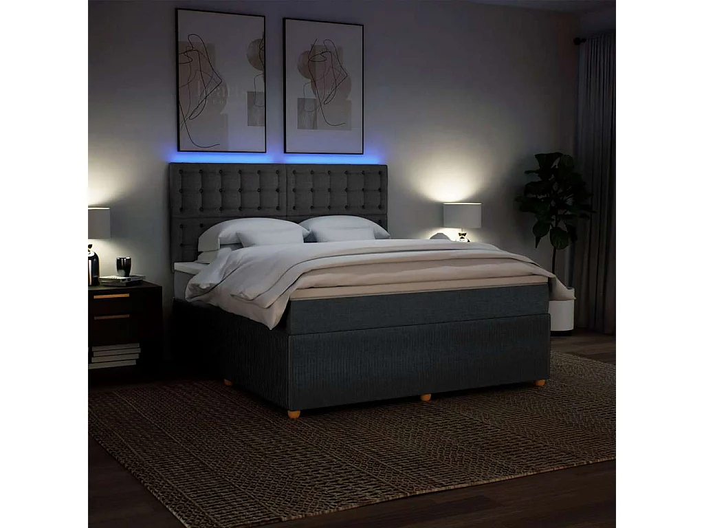 Cama box spring con colchón tela gris oscuro 180x200 cm