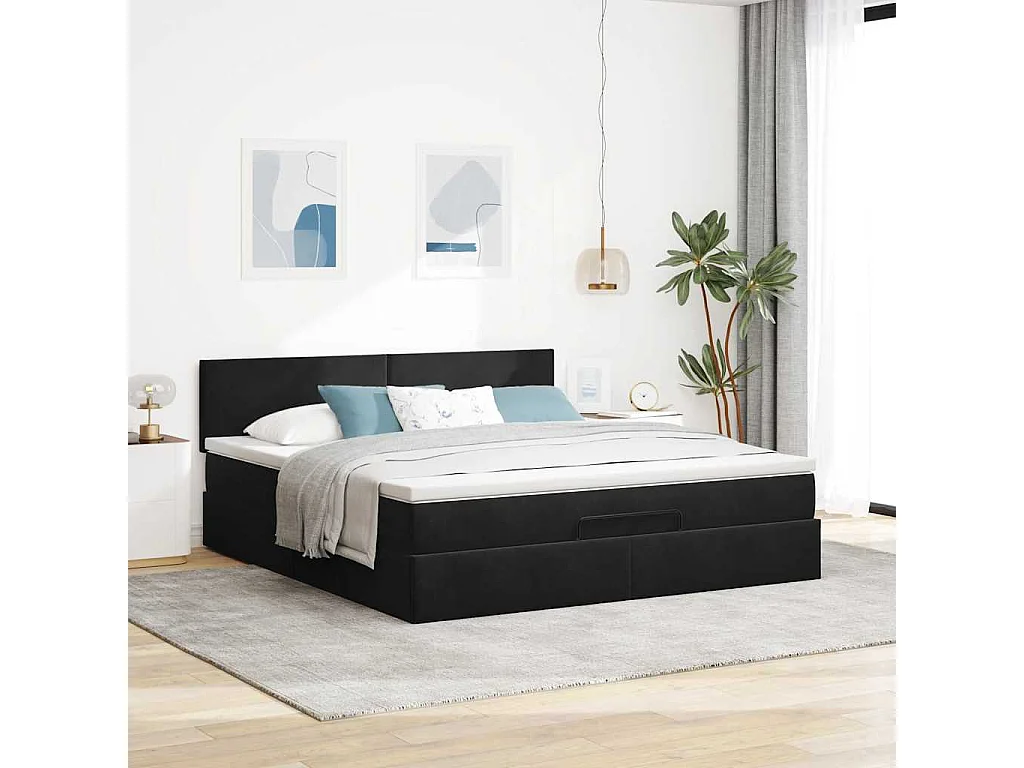 Ottoman bed met matras en LED's 160x200cm fluweel zwart