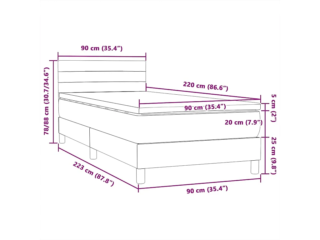 Boxspringbett mit Matratze Hellgrau 90x220 cm Samt