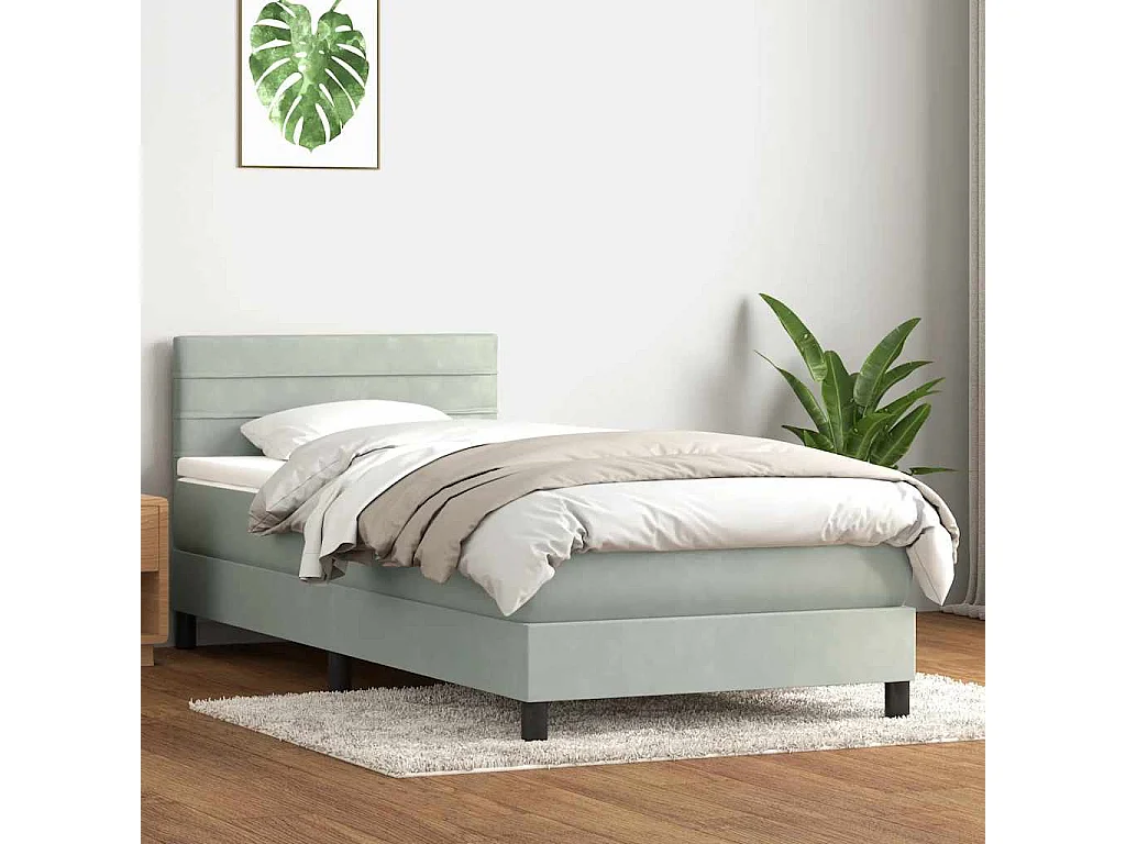 Sommier à lattes de lit et matelas gris clair 90x220 cm velours