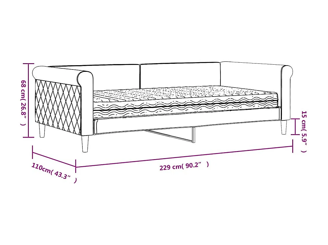 Tagesbett mit Matratze Blau 100x200 cm Samt