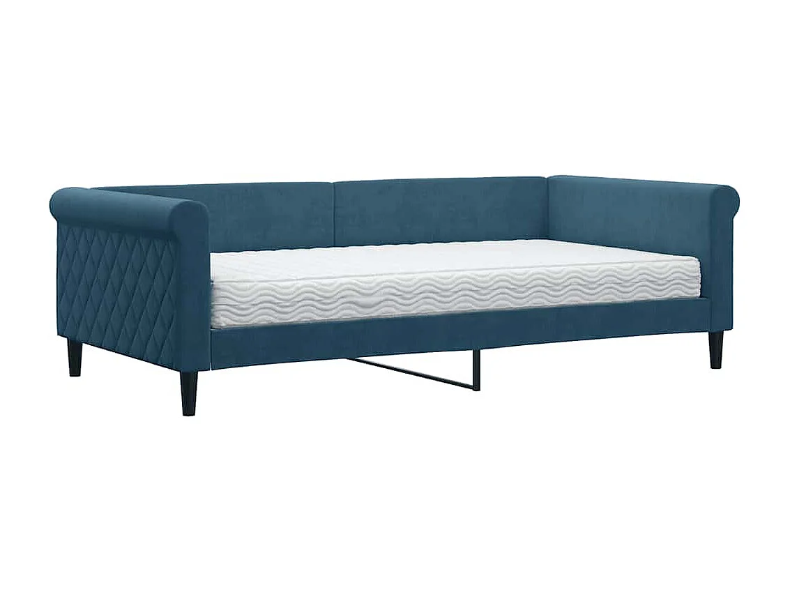 Lit de jour avec matelas bleu 100x200 cm velours