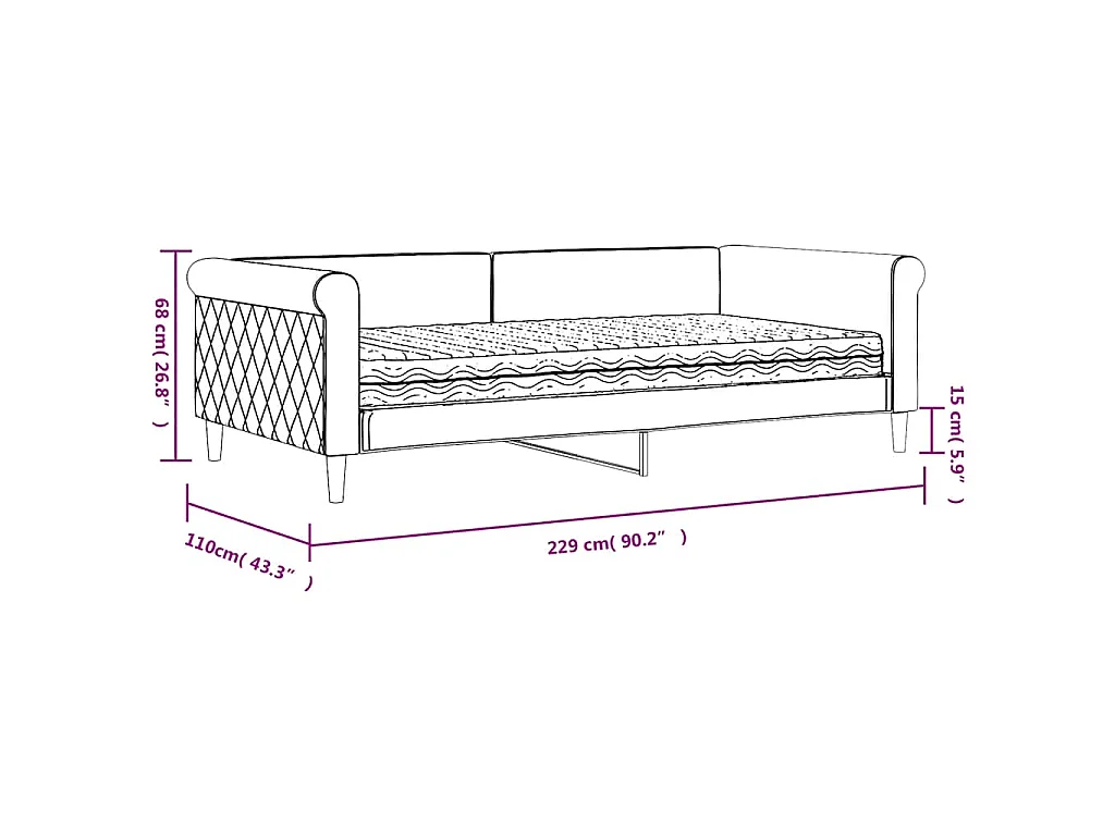 Tagesbett mit Matratze Blau 100x200 cm Samt