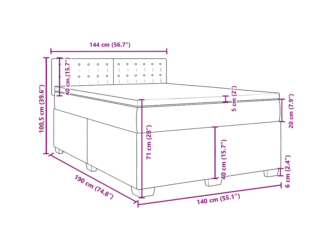 Sommier à lattes de lit et matelas bleu 140x190 cm velours