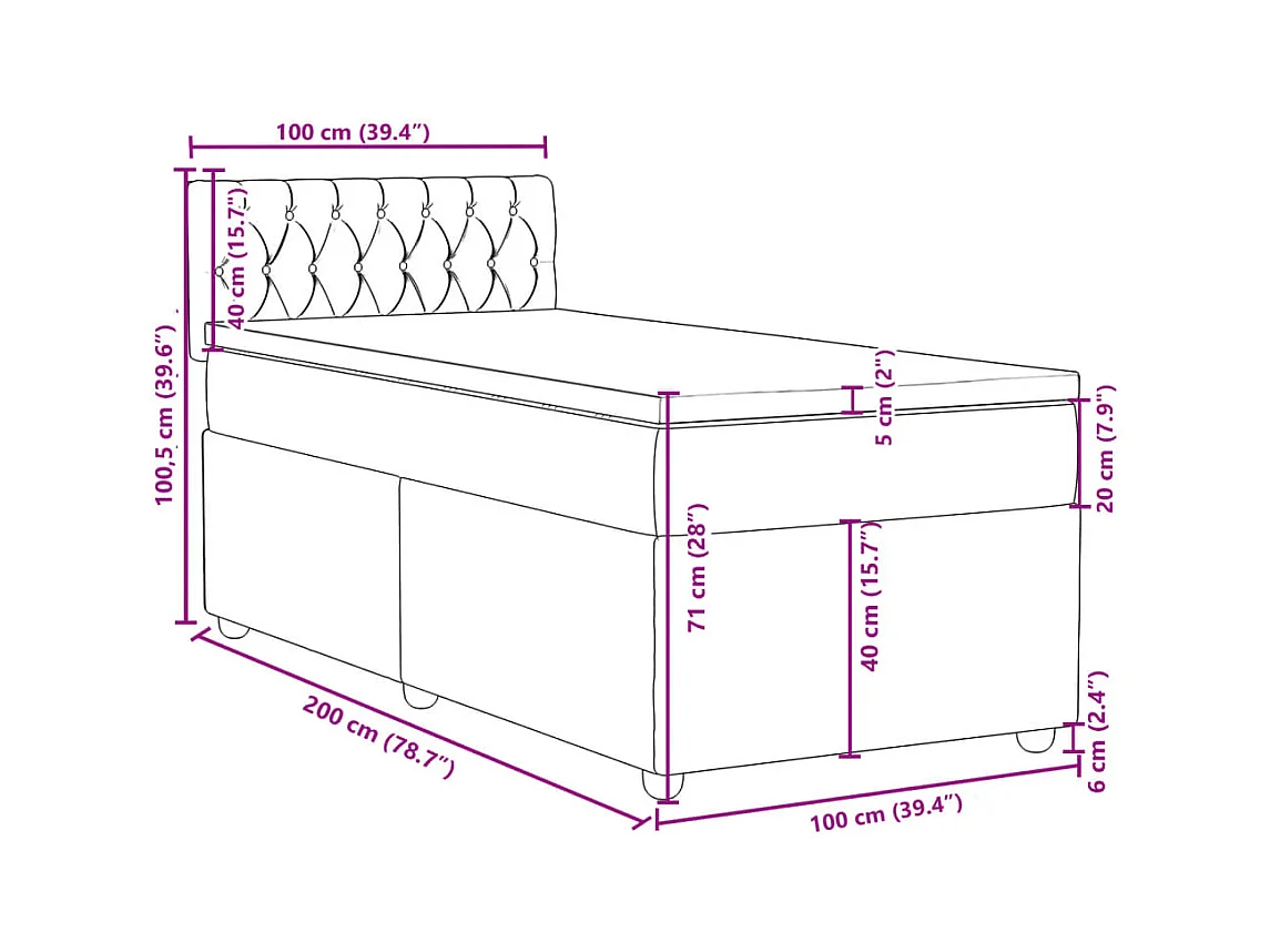 Boxspringbett mit Matratze Schwarz 100x200 cm Stoff
