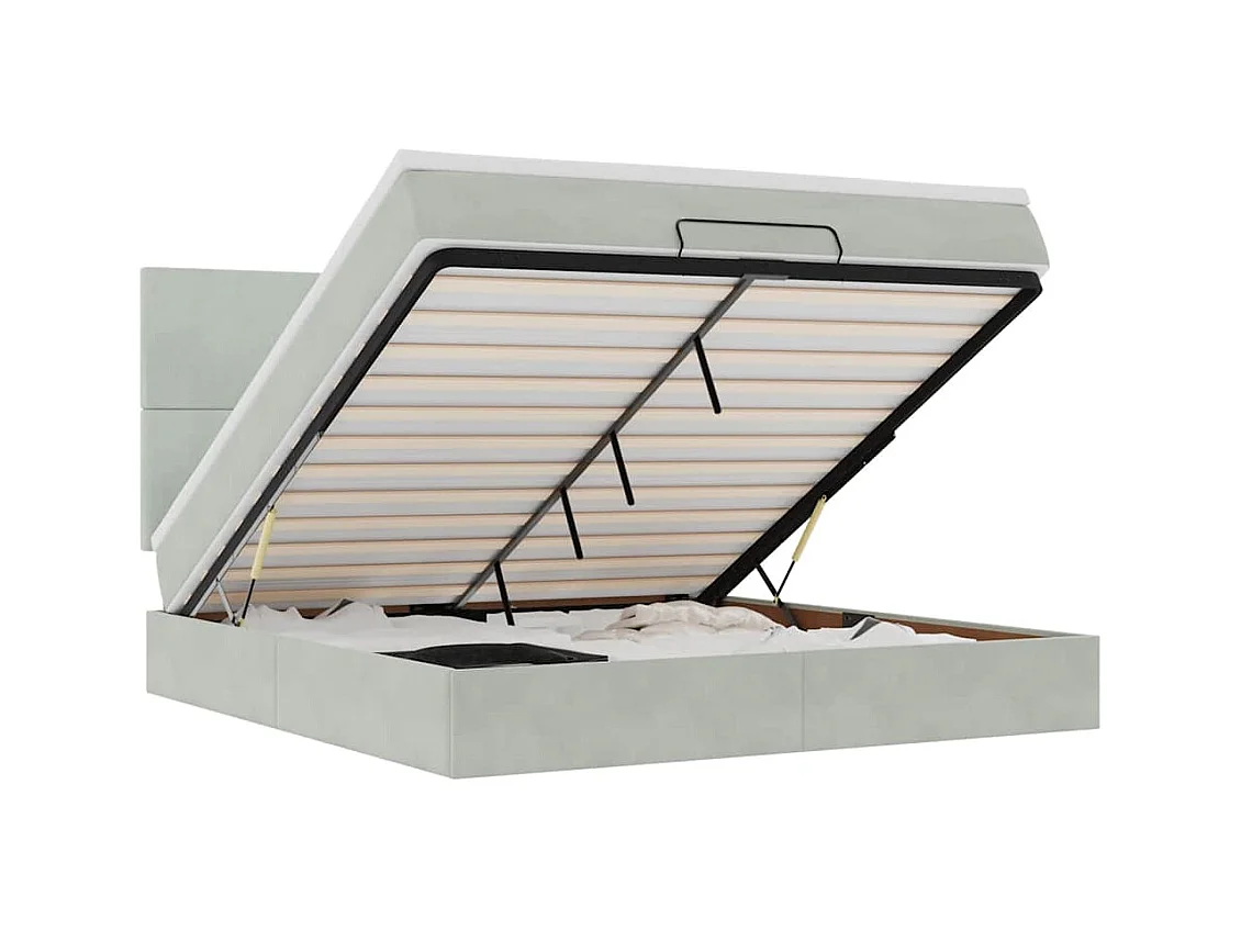 Cadre de lit ottoman et matelas gris clair 160x200cm velours