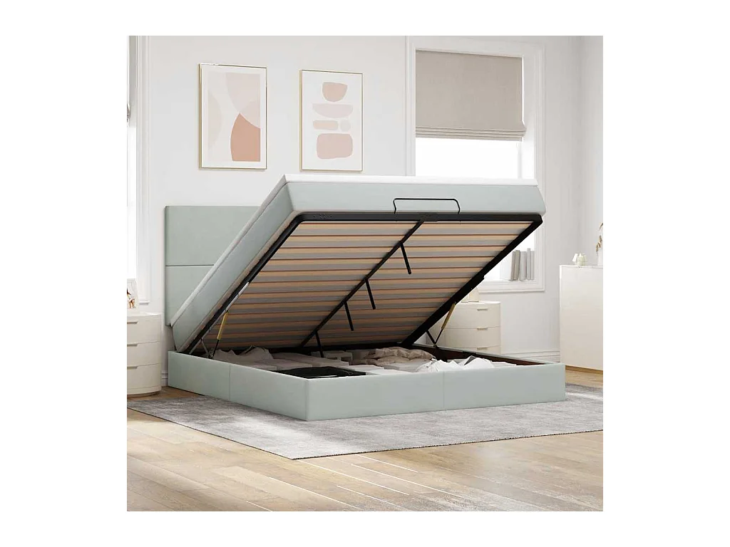 Ottoman-Bett mit Matratzen & LEDs Hellgrau 160x200 cm Samt