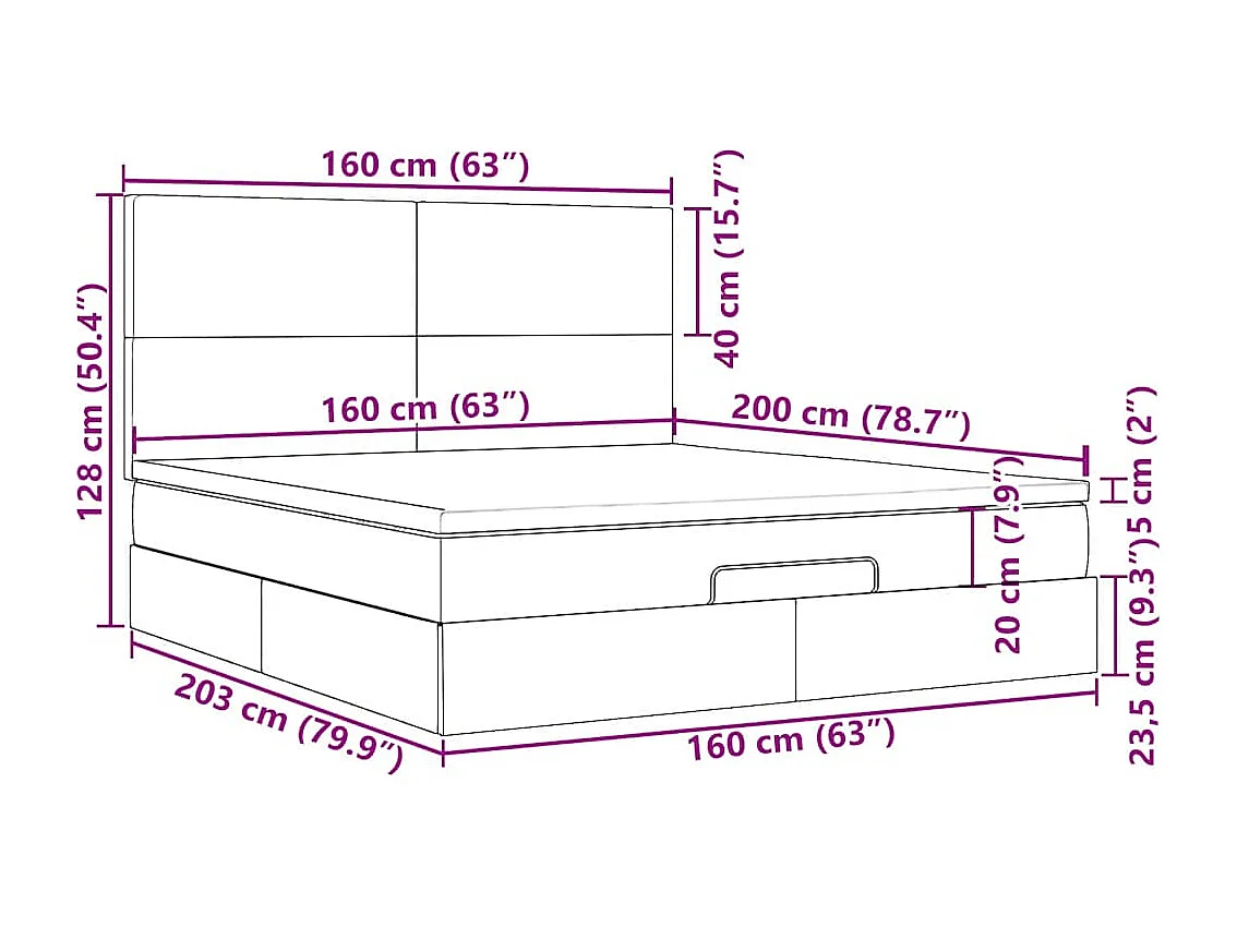 Struttura Letto Pouf con Materassi 160x200 cm in Velluto
