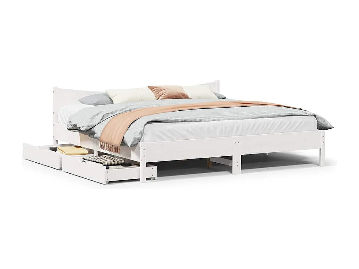 Bedframe met lades massief grenenhout wit 180x200 cm