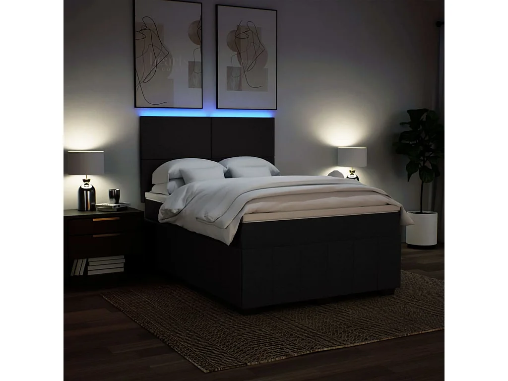 Sommier à lattes de lit avec matelas Noir 160x200 cm Tissu