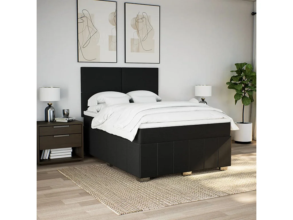 Sommier à lattes de lit avec matelas Noir 160x200 cm Tissu