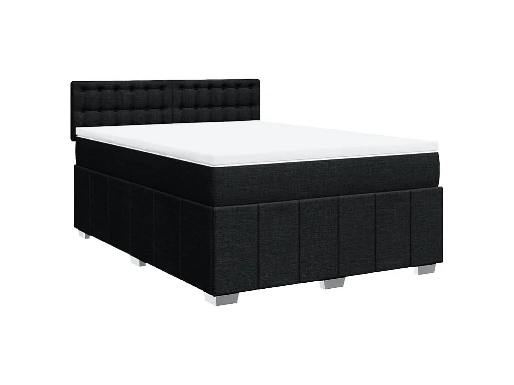 Sommier à lattes de lit avec matelas Noir 160x200 cm Tissu