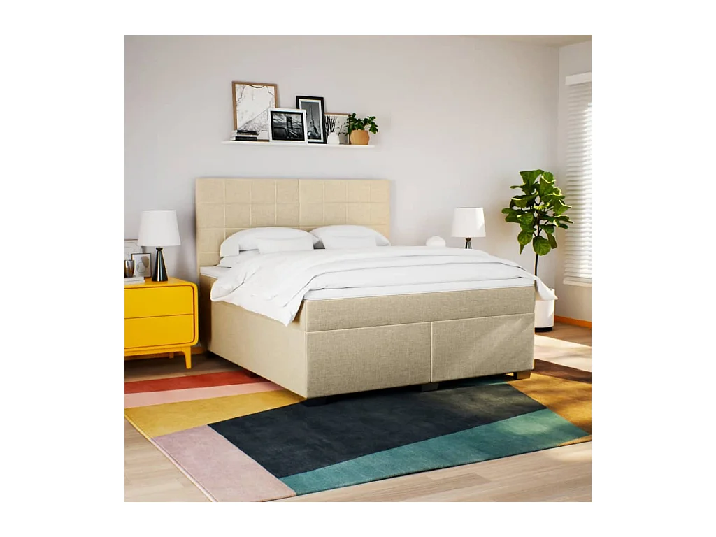 Sommier à lattes de lit avec matelas Crème 180x200 cm Tissu