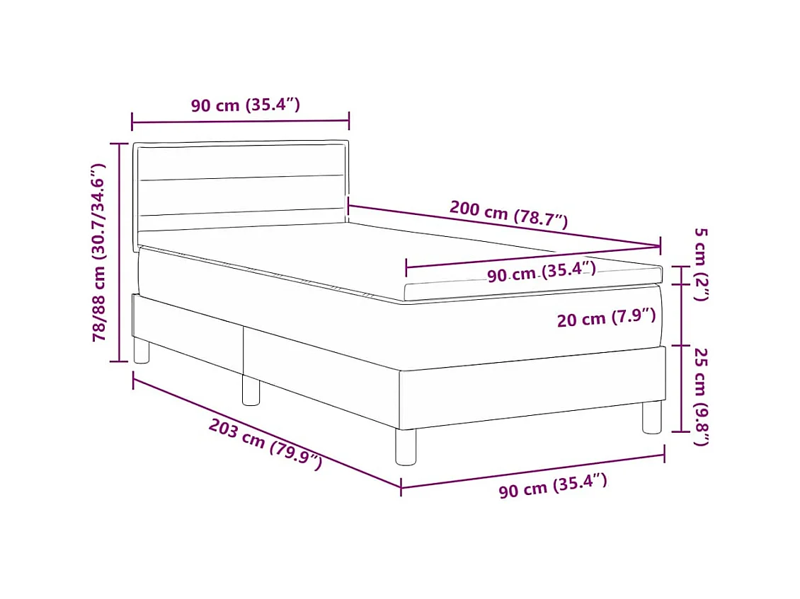 Lit boxspring avec matelas avec matelas Bleu 90 x 200 cm tissu