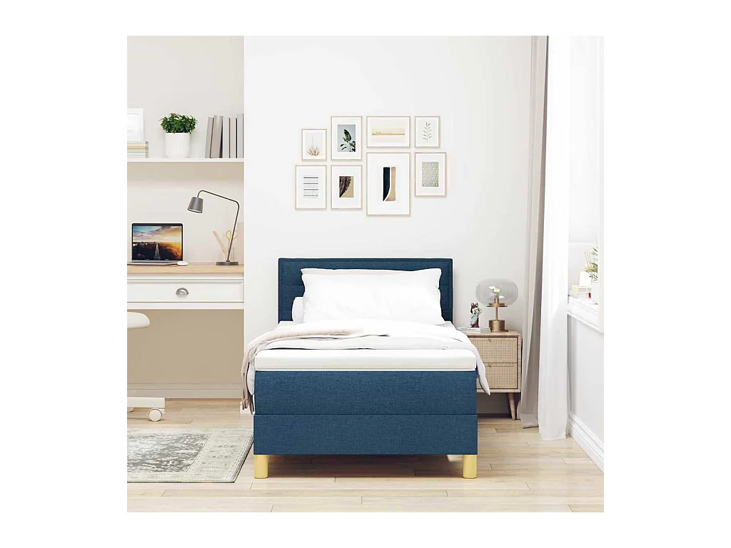 Lit boxspring avec matelas avec matelas Bleu 90 x 200 cm tissu