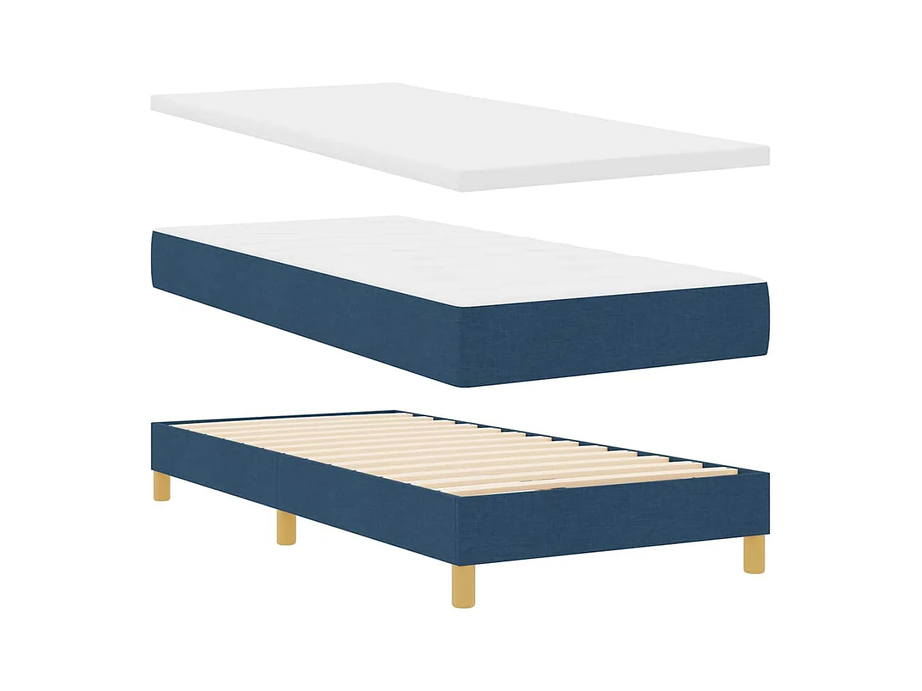 Lit boxspring avec matelas avec matelas Bleu 90 x 200 cm tissu