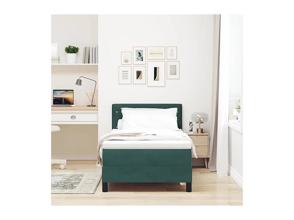 Lit à ressorts avec matelas Vert foncé 90 x 190 cm tissu