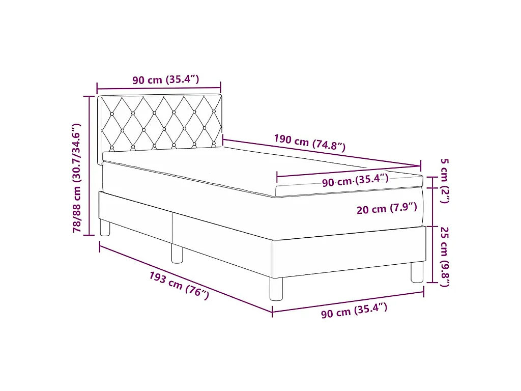 Lit à ressorts avec matelas Vert foncé 90 x 190 cm Velours