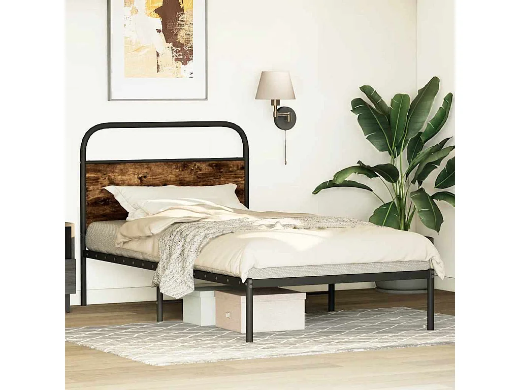 Cadre de lit sans matelas 100x190 cm chêne fumé bois ingénierie