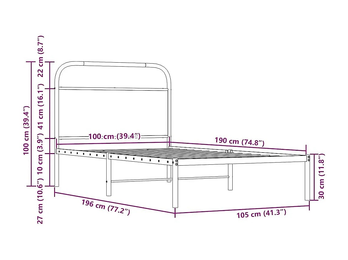 Cadre de lit sans matelas 100x190 cm chêne fumé bois ingénierie