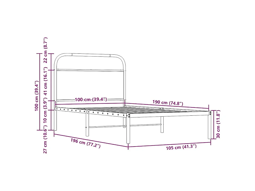 Giroletto senza Materasso Rovere Fumo 100x190 cm in Truciolato