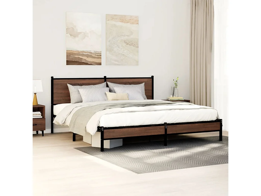 Estructura de cama sin colchón metal roble marrón 180x200 cm