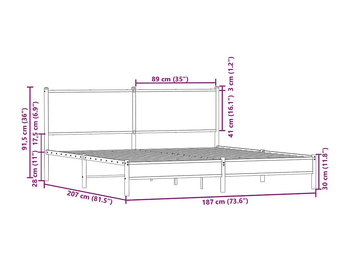 Estructura de cama sin colchón metal roble marrón 180x200 cm