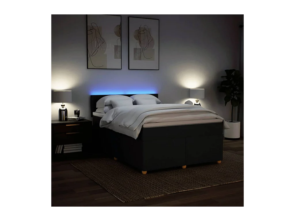 Sommier à lattes de lit avec matelas Noir 140x200 cm Tissu