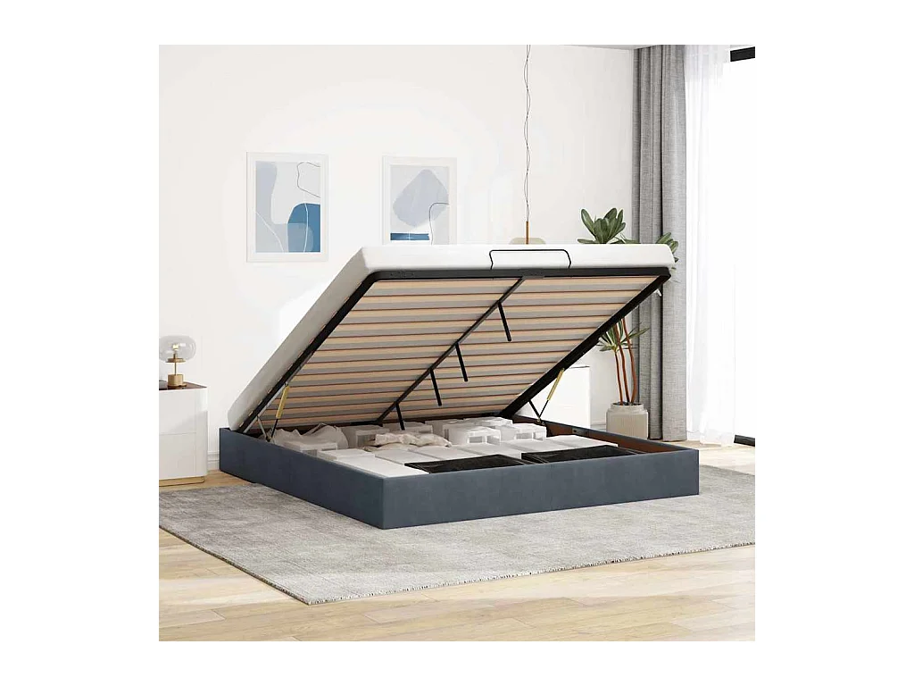 Cadre de lit ottoman avec matelas gris foncé 180x200 cm velours