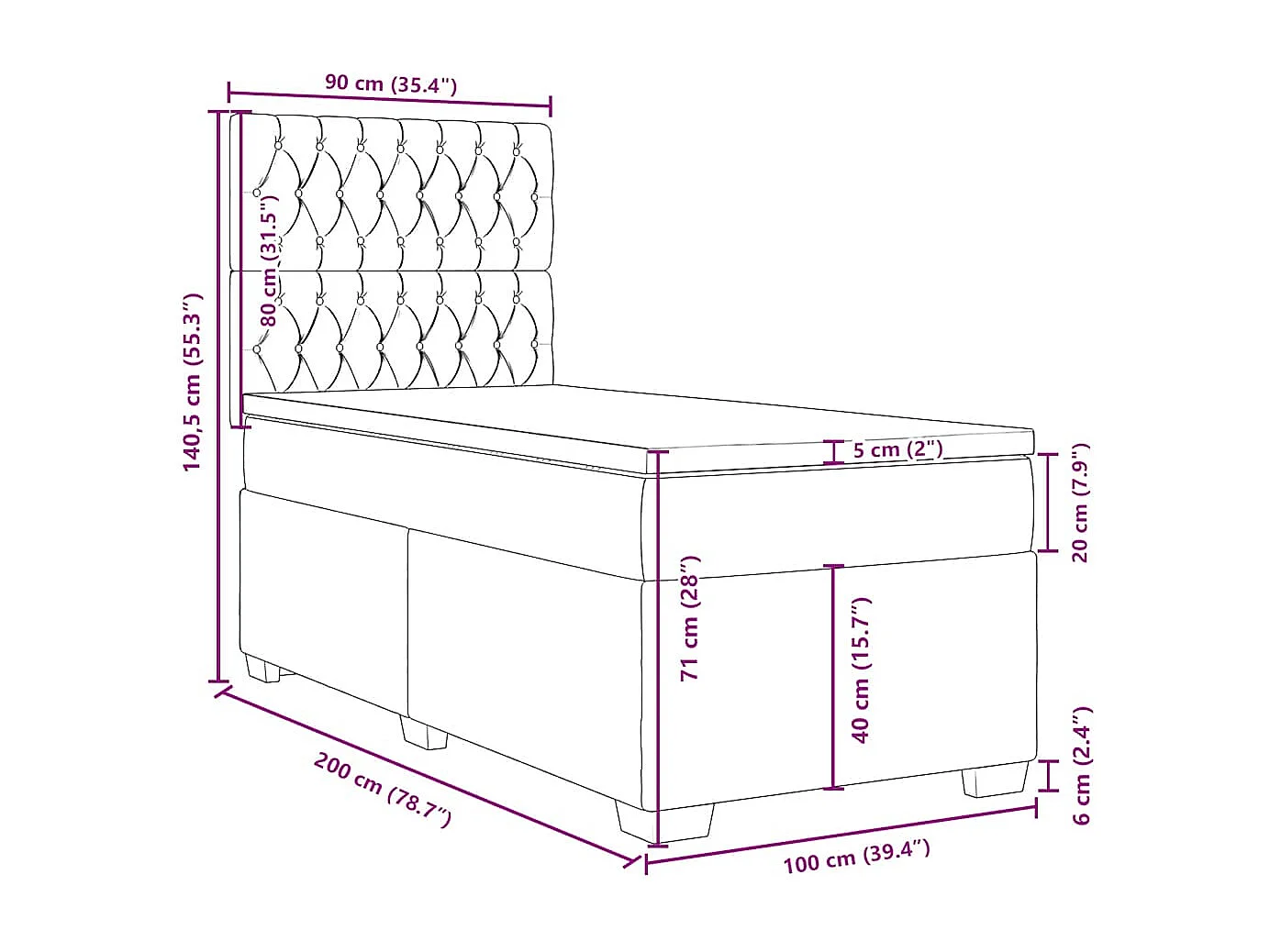 Cama box spring con colchón terciopelo verde oscuro 100x200 cm