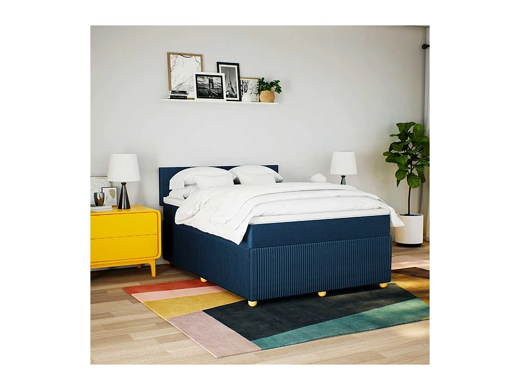 Sommier à lattes de lit avec matelas Bleu 160x200 cm Tissu