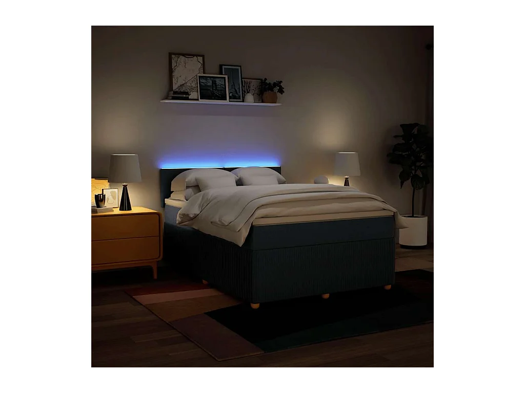 Sommier à lattes de lit avec matelas Bleu 160x200 cm Tissu