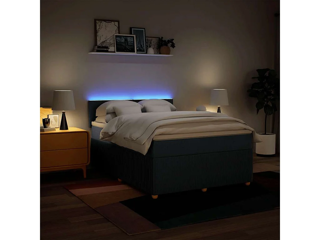 Cama box spring con colchón tela azul 160x200 cm