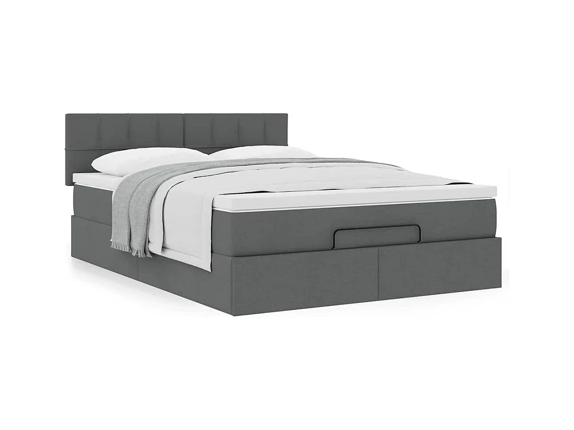 Lit ottoman avec matelas gris foncé 140x190 cm tissu