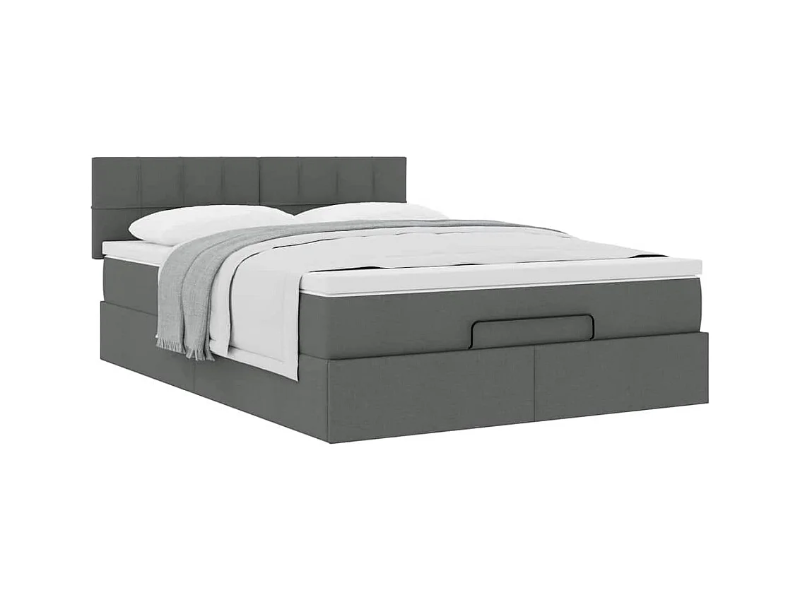 Lit ottoman avec matelas gris foncé 140x190 cm tissu