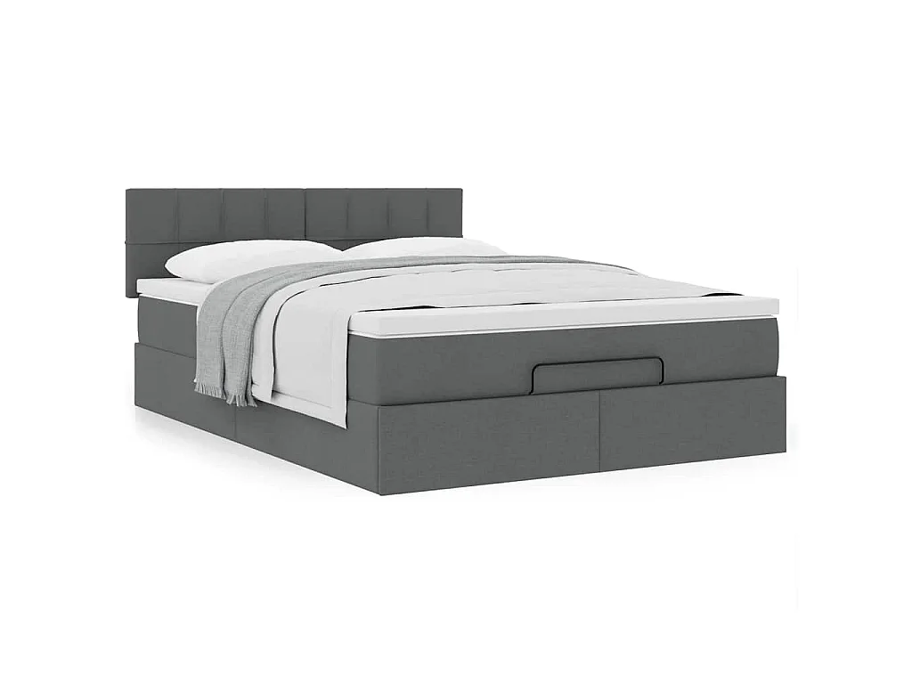 Lit ottoman avec matelas gris foncé 140x190 cm tissu