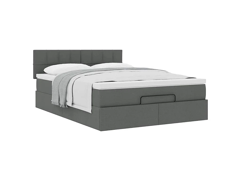 Lit ottoman avec matelas gris foncé 140x190 cm tissu