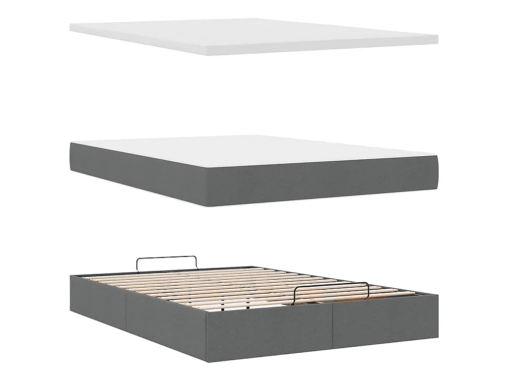 Lit ottoman avec matelas gris foncé 140x190 cm tissu